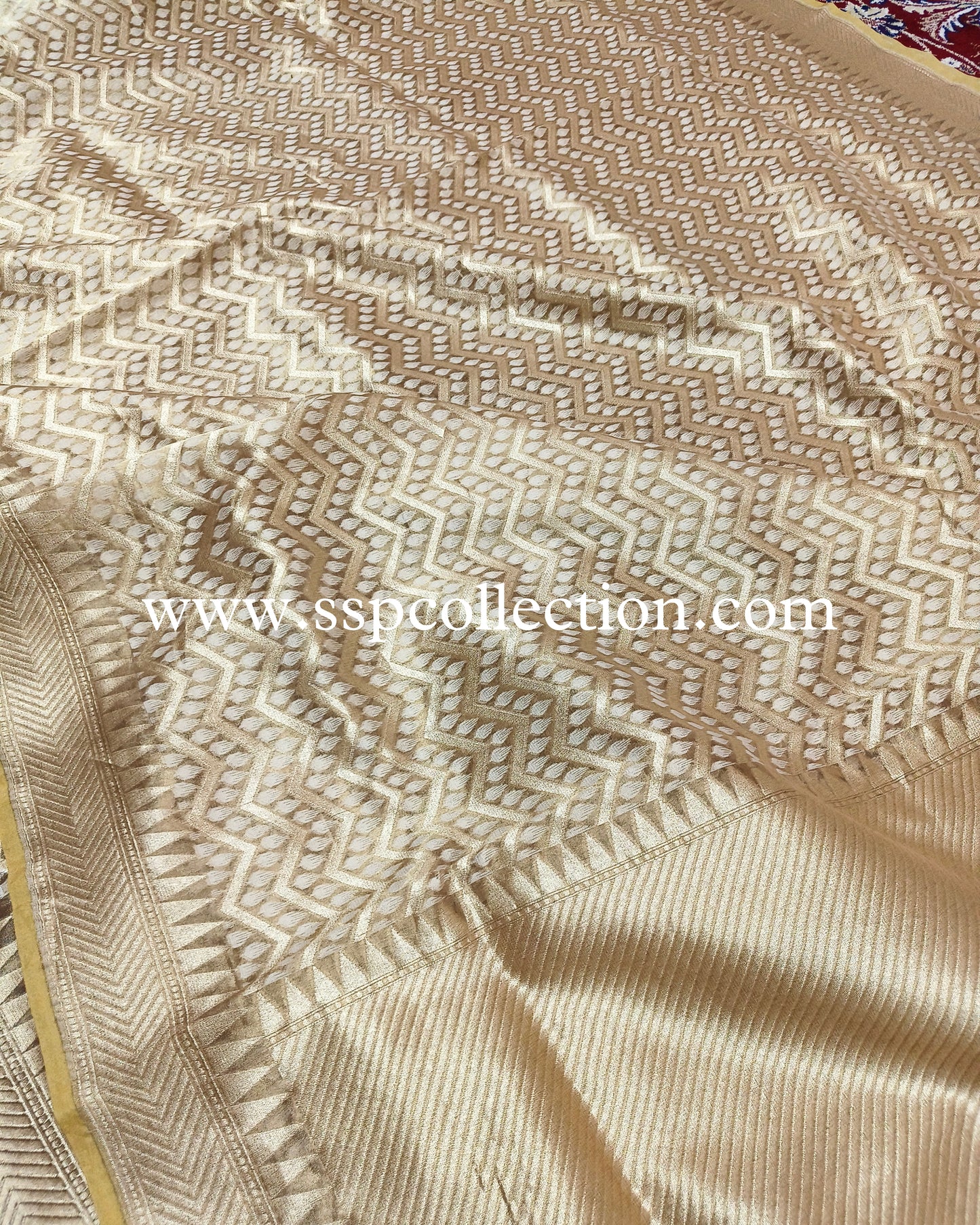 Beige-Gold Banarasi Pure Tissue Silk Saree