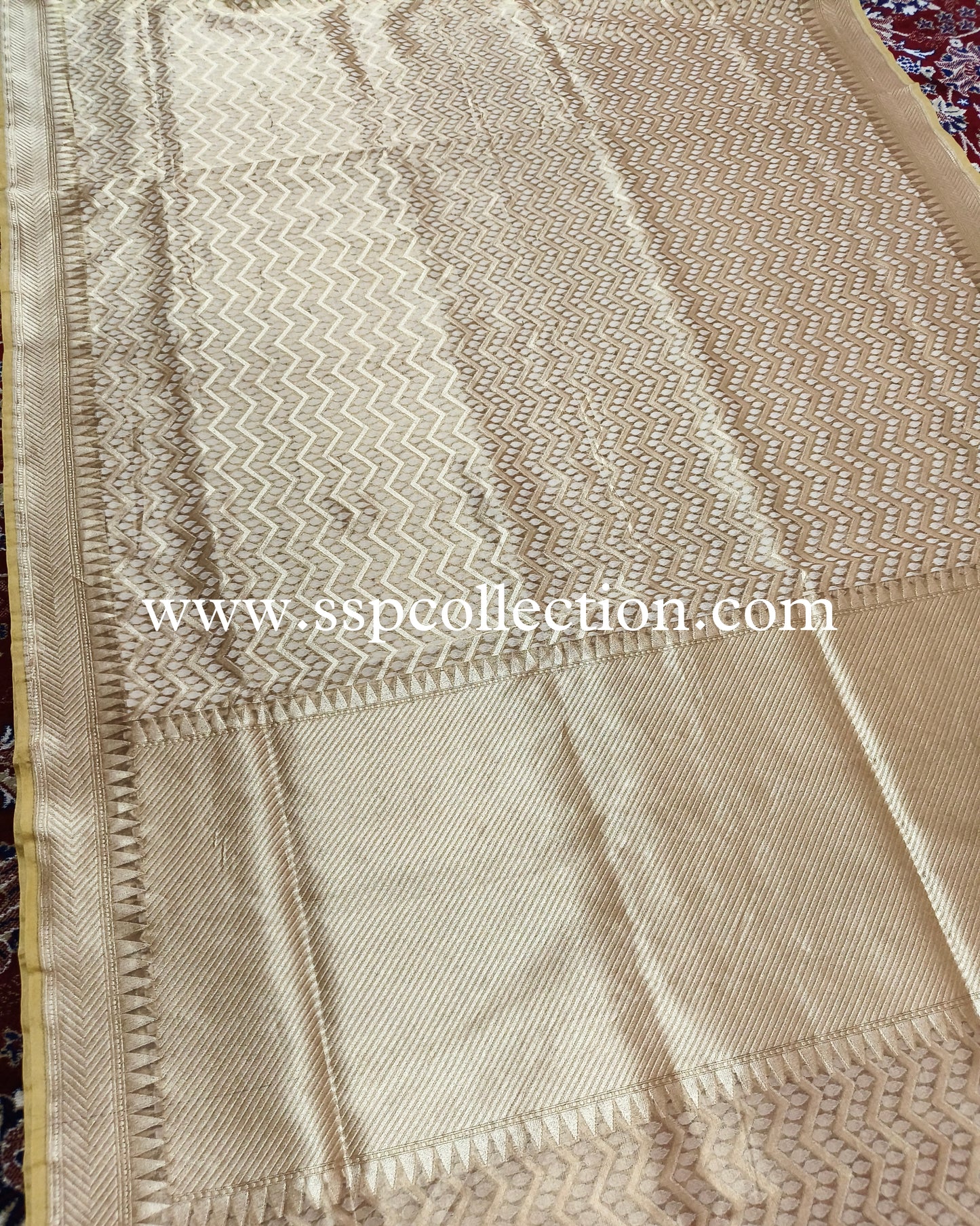 Beige-Gold Banarasi Pure Tissue Silk Saree