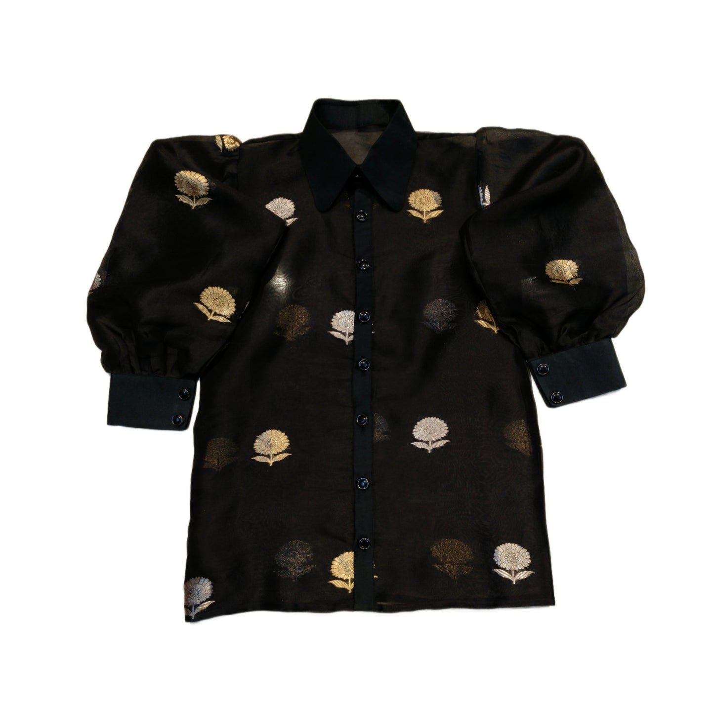 Black Banarasi Handwoven Pure Kora Silk Shirt and Cotton Pant