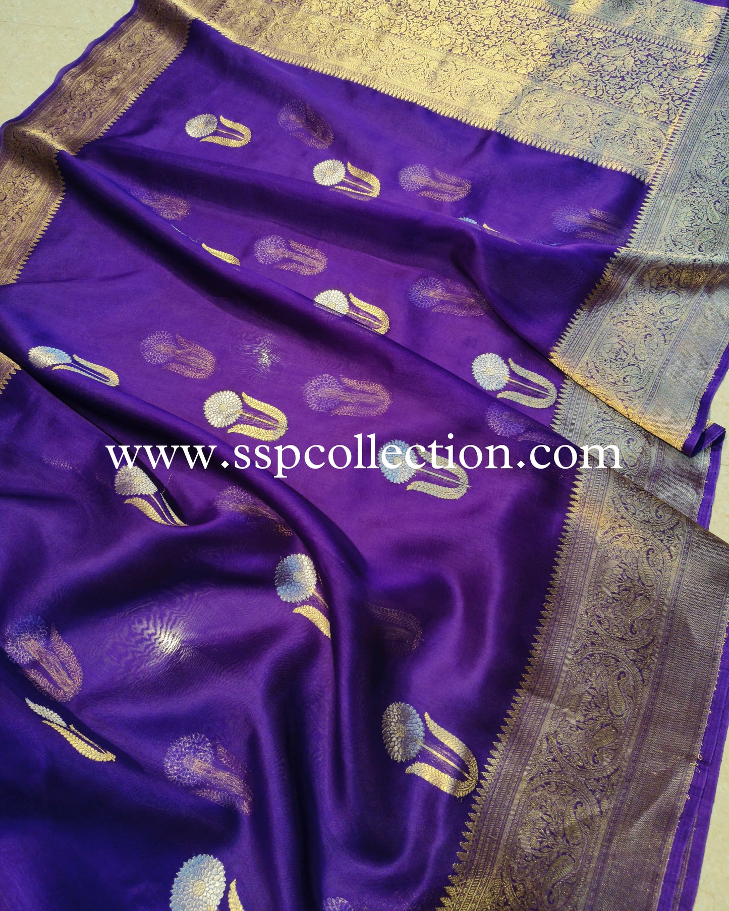 Purple Pure Kora Silk Banarasi Saree