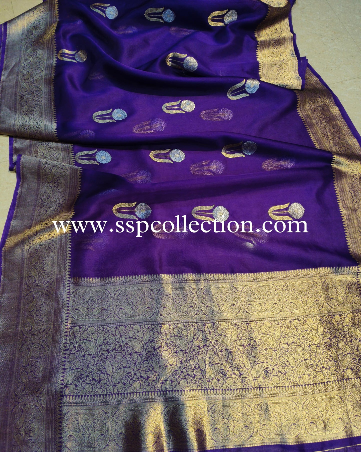 Purple Pure Kora Silk Banarasi Saree