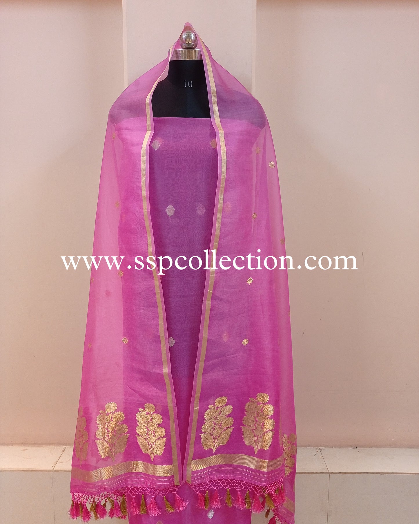 Pink Pure Kora Silk Banarasi Suit