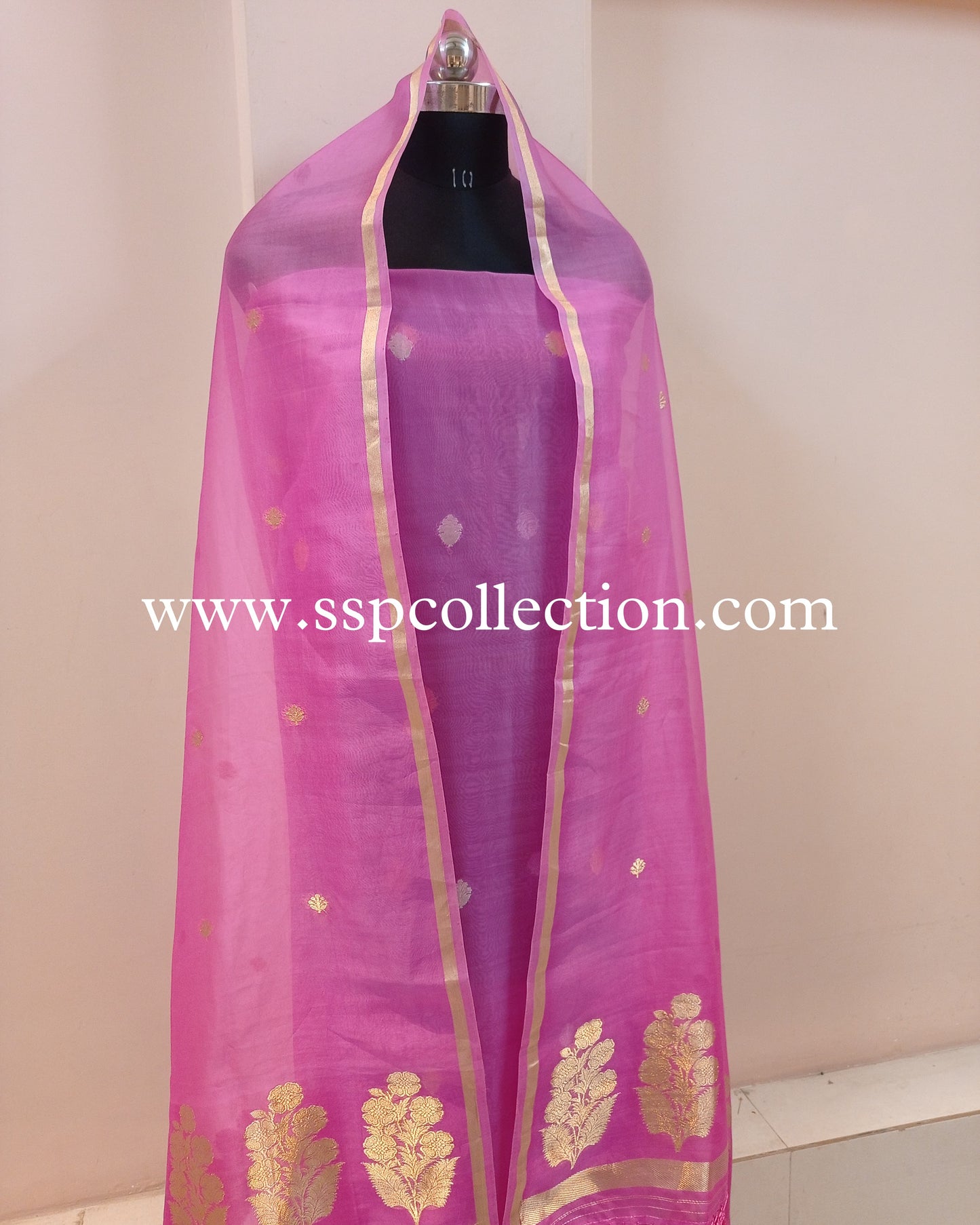 Pink Pure Kora Silk Banarasi Suit