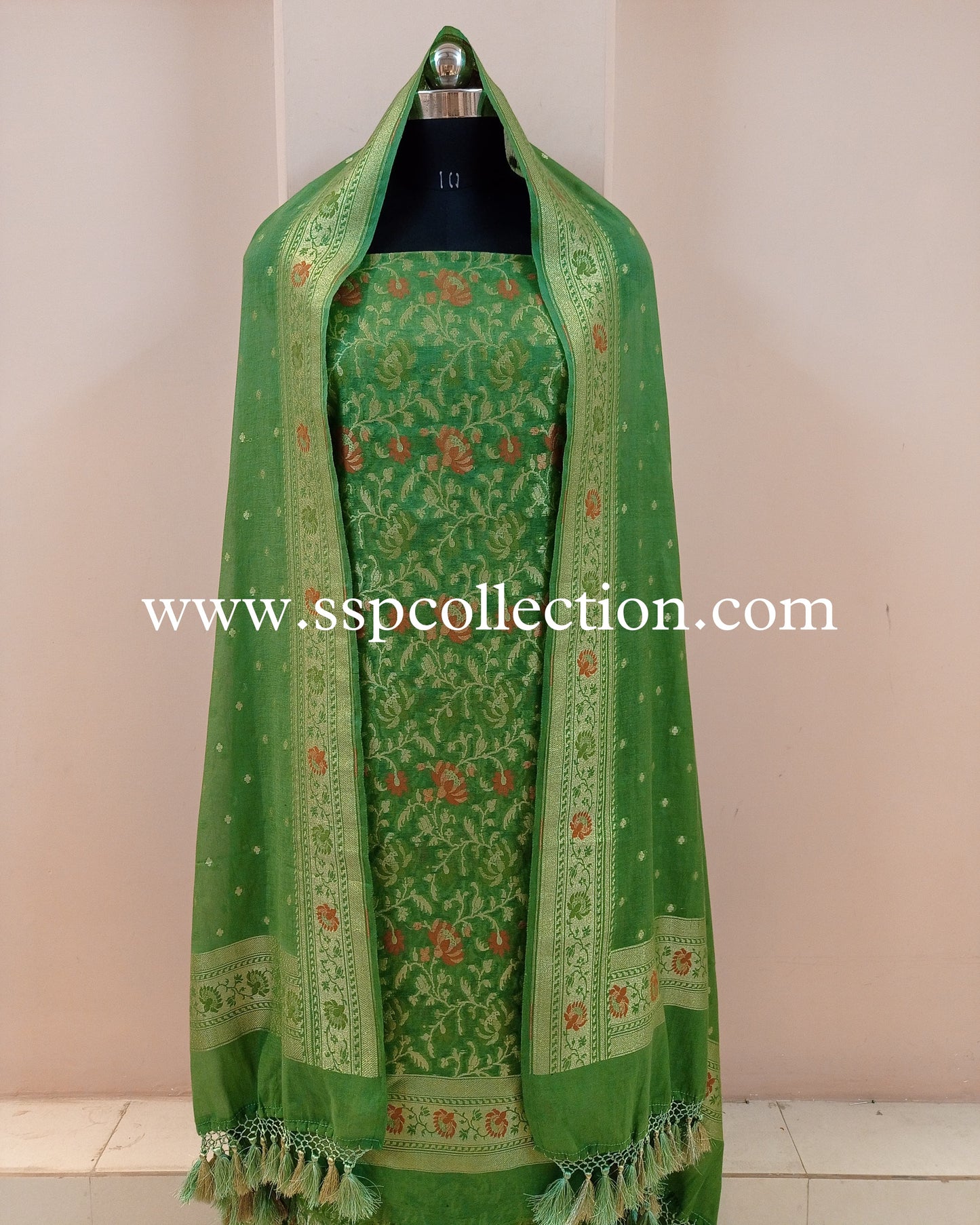 Green Premiuim Cotton Jamdani Pattern Banarasi Suit