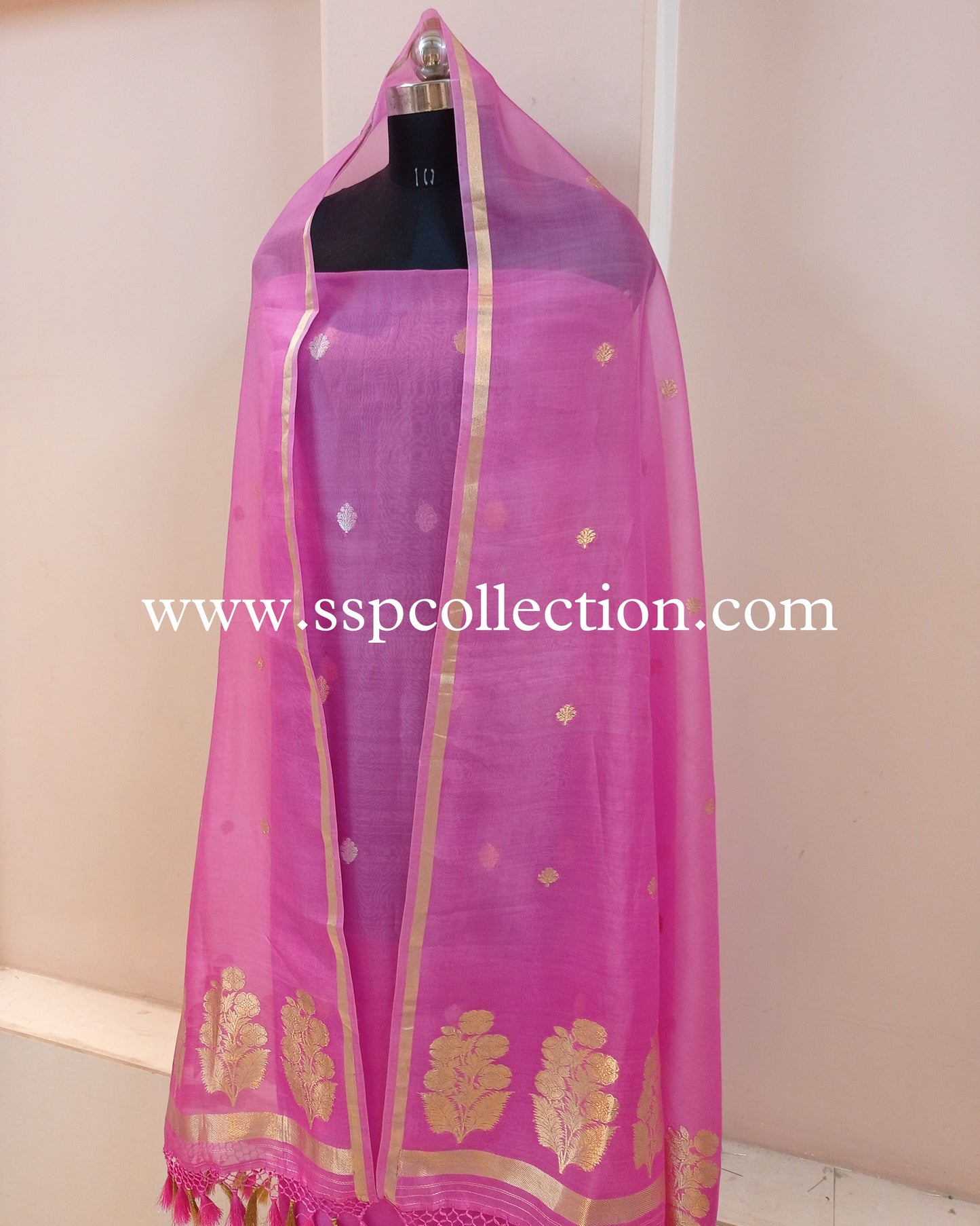 Pink Pure Kora Silk Banarasi Suit