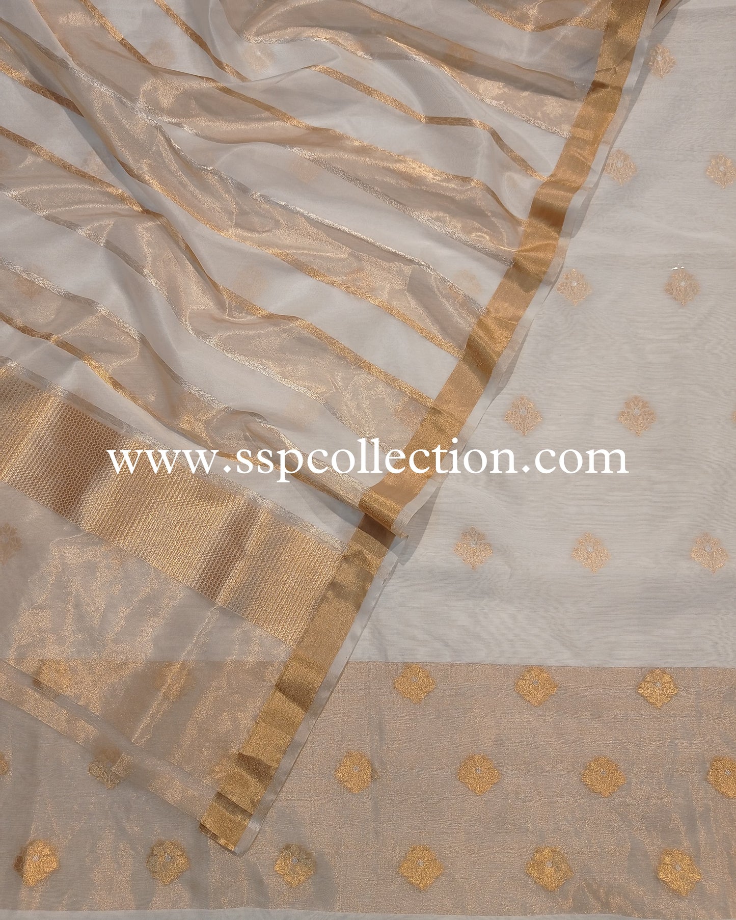 White Handwoven Pure Banarasi Suit