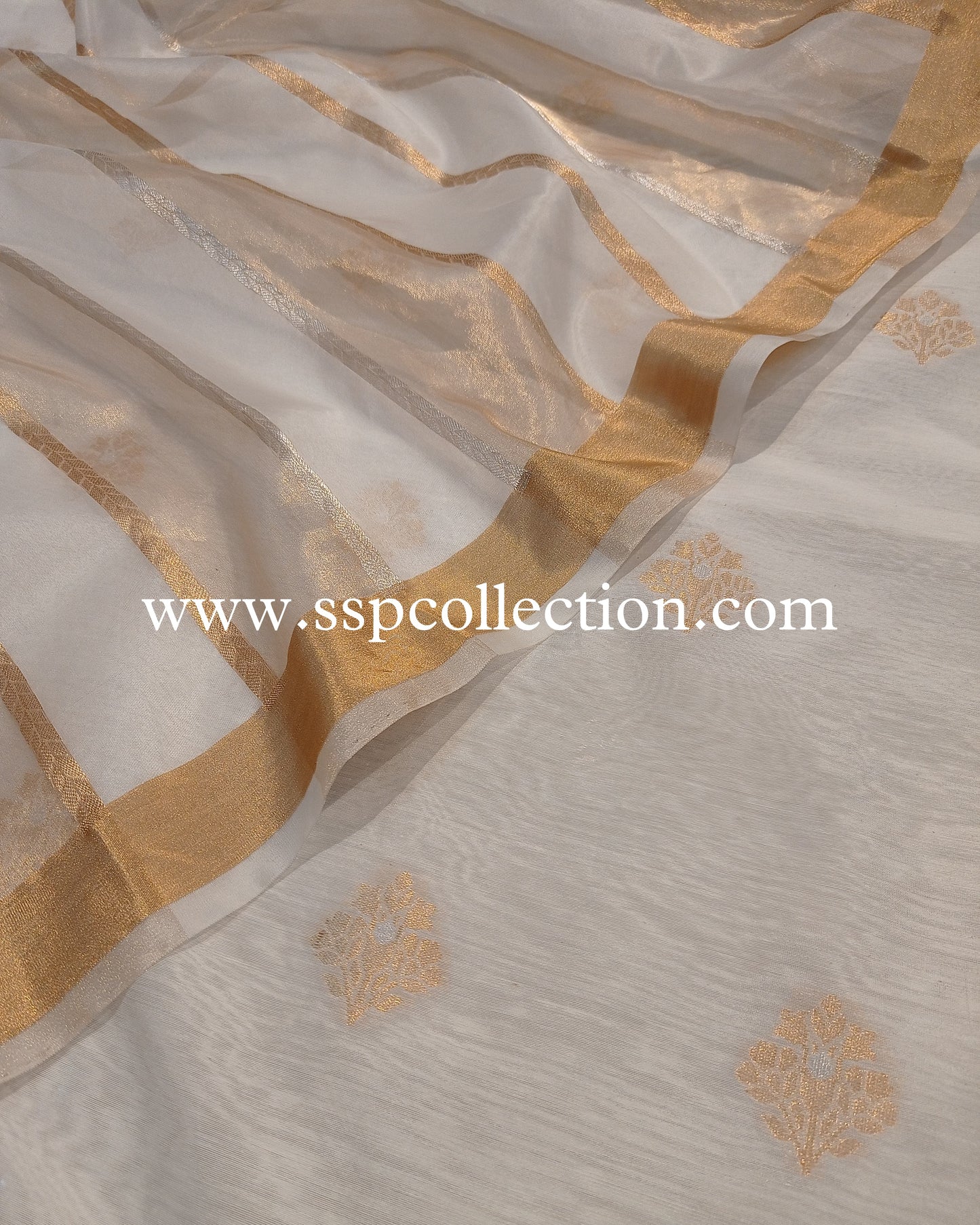 White Handwoven Pure Banarasi Suit