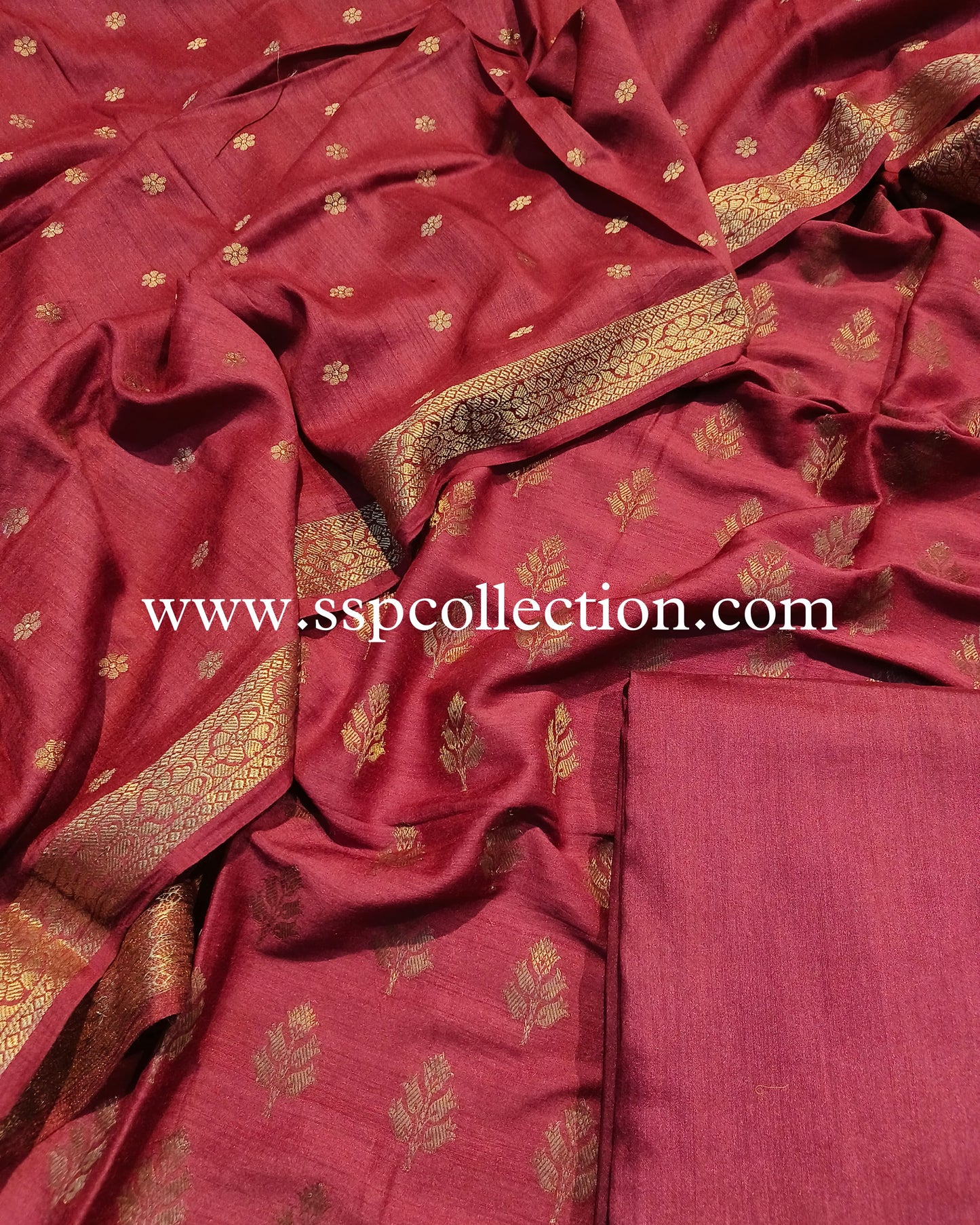 Maroon Pure Moonga Silk Banarasi Suit