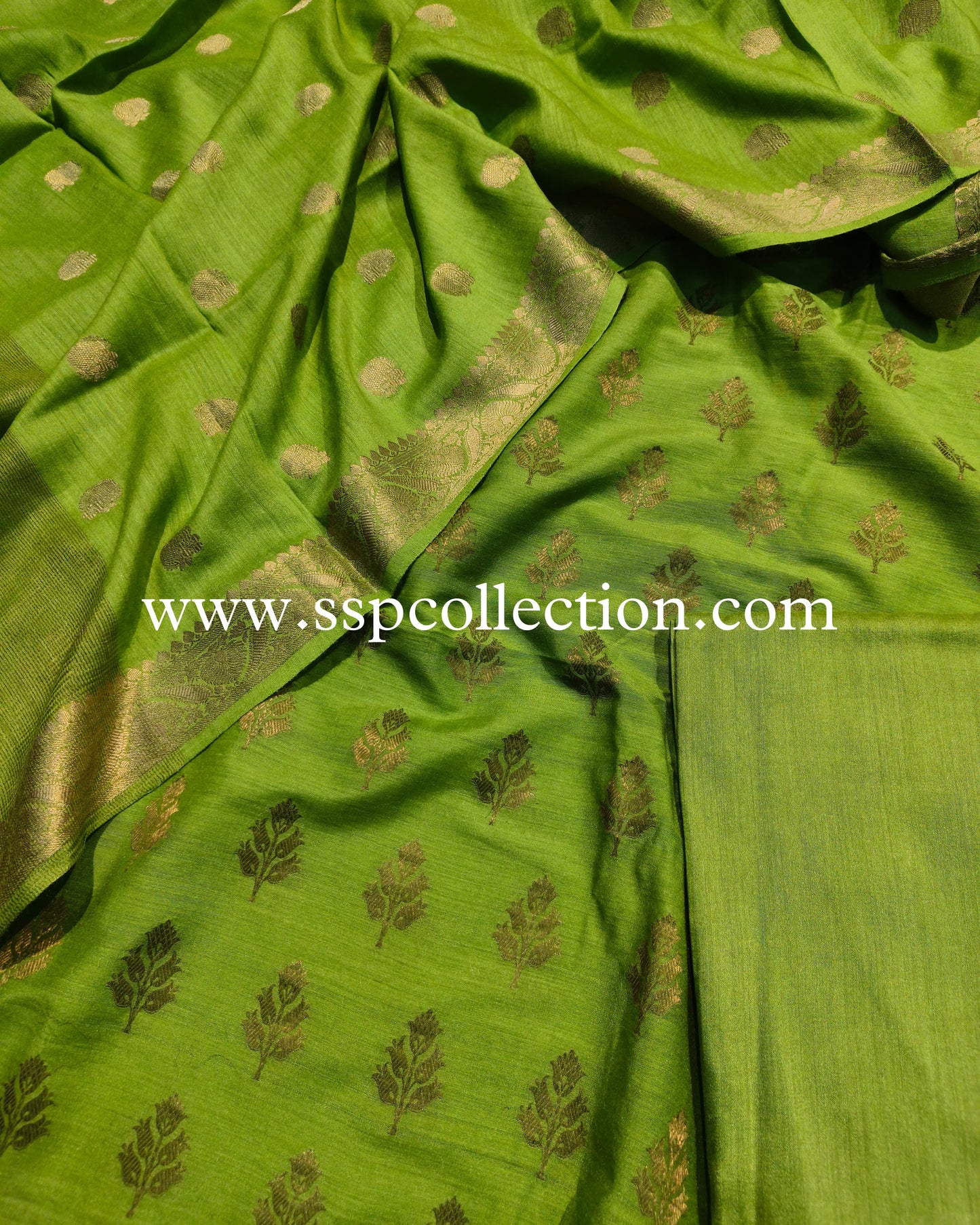 Green Pure Moonga Silk Banarasi Suit