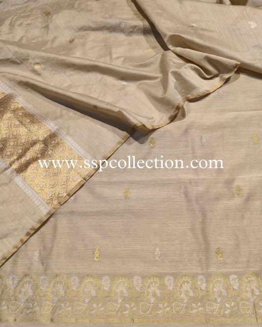 Beige Banarasi Pure Moonga Silk Suit