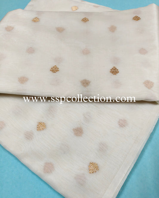 White Pure Kora Silk Banarasi Fabric