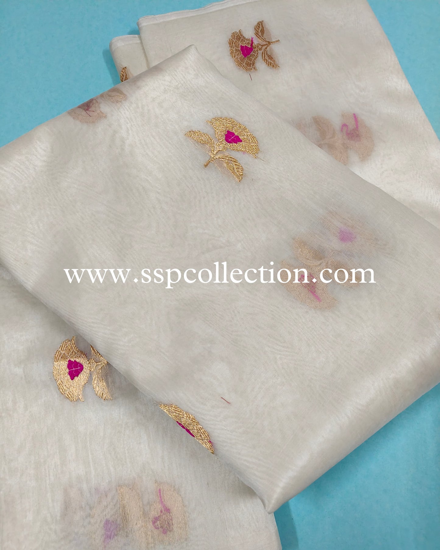 White Pure Kora Silk Banarasi Fabric