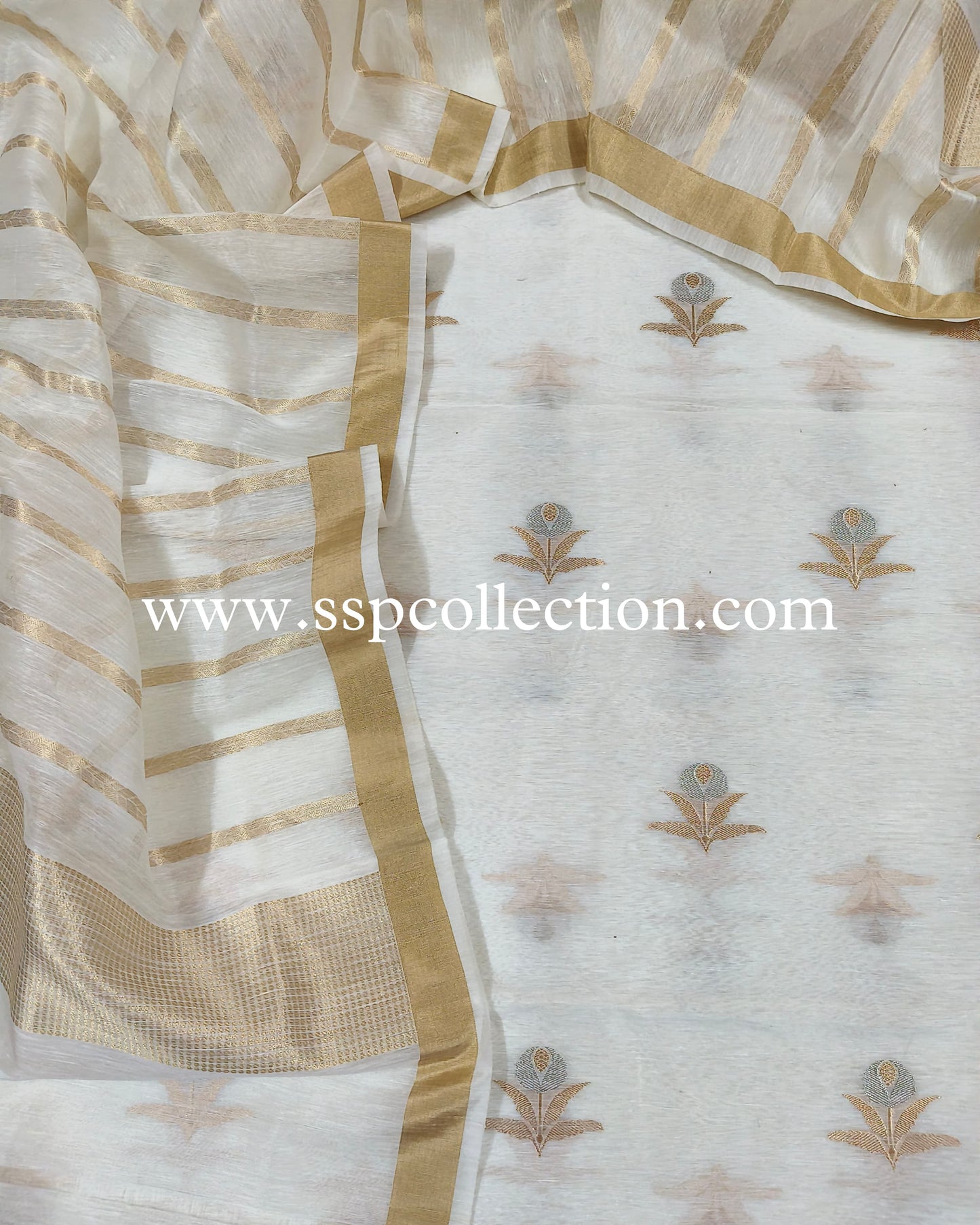 White Pure Linen Banarasi Suit