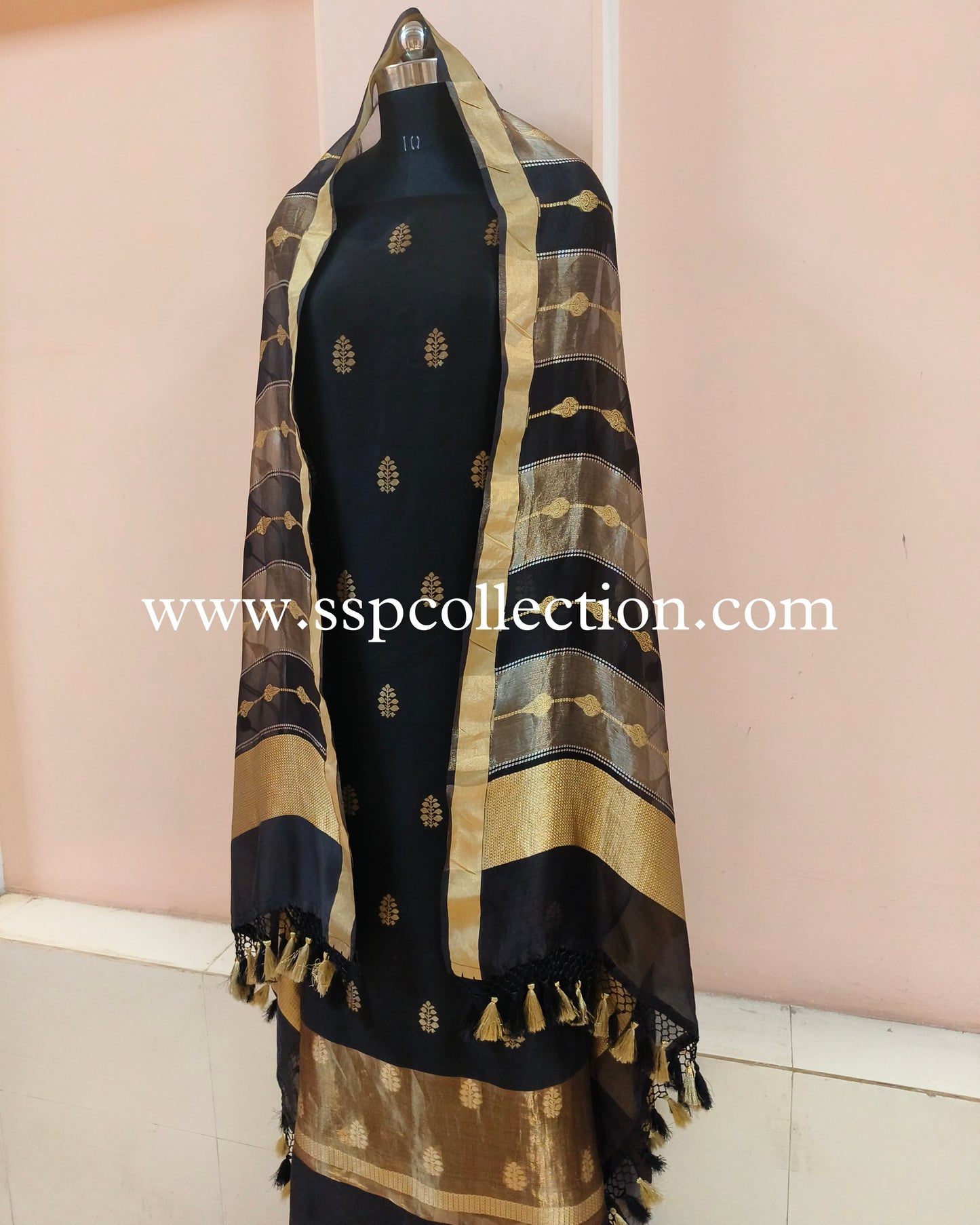 Black Handwoven Pure Banarasi Suit