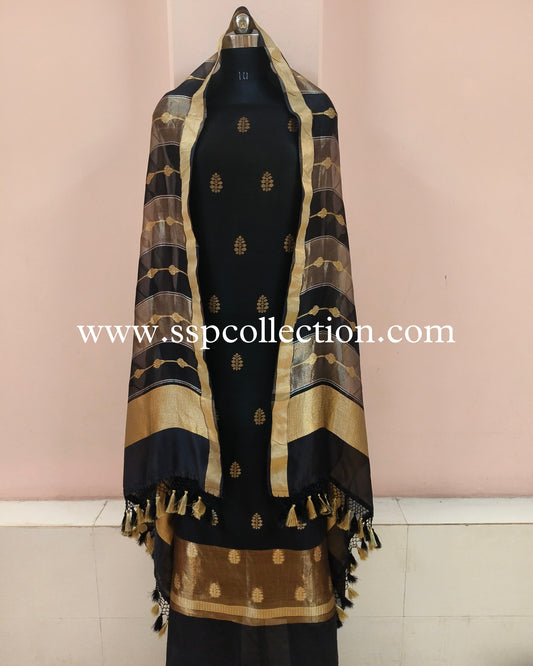 Black Handwoven Pure Banarasi Suit