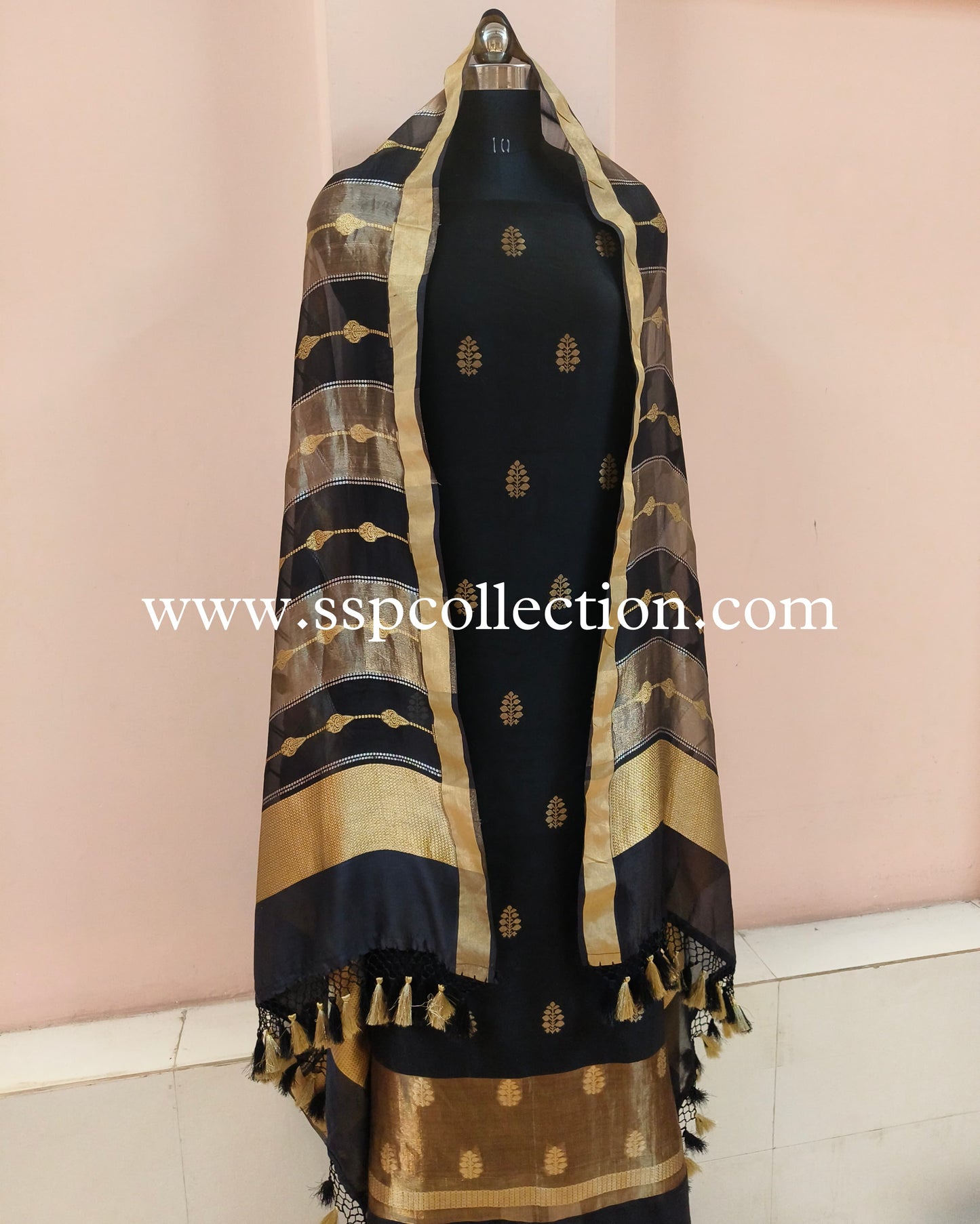 Black Handwoven Pure Banarasi Suit