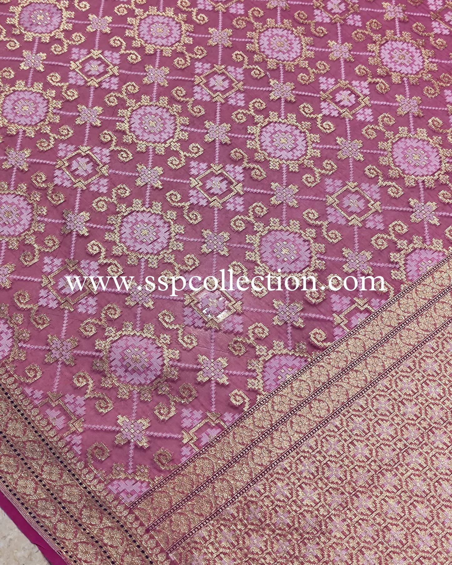 Tulip-Pink Pure Kora Alfi Jamdani Banarasi Saree