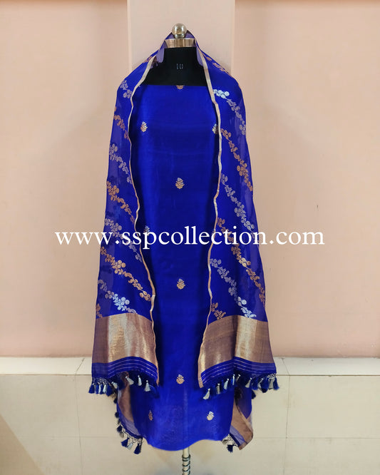 Royal-Blue Pure Kora Silk Banarasi Suit