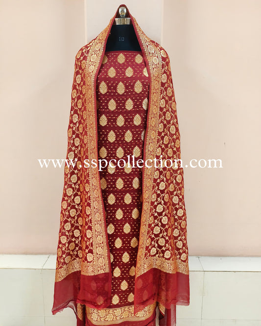 Red Pure Georgette Banarasi Suit