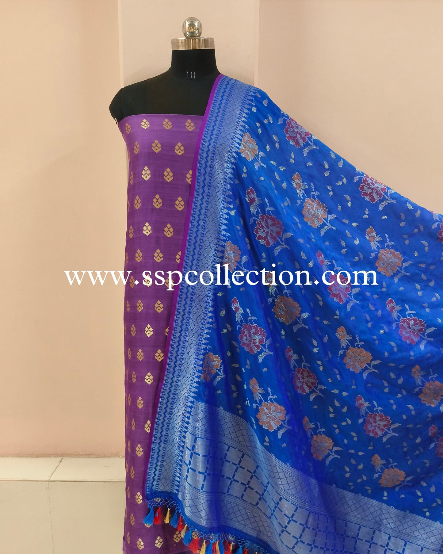 Purple-Blue Banarasi Pure Silk Suit