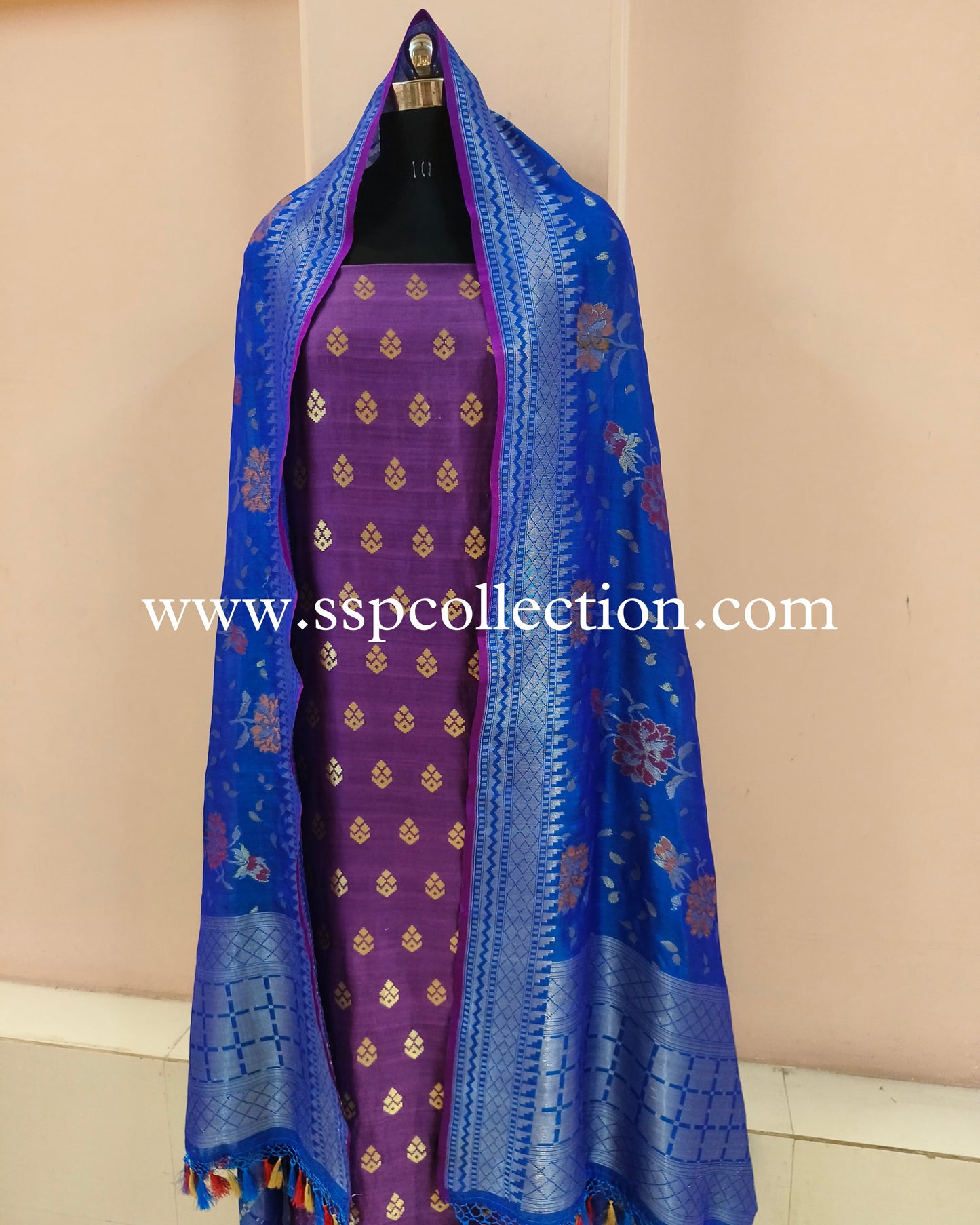 Purple-Blue Banarasi Pure Silk Suit