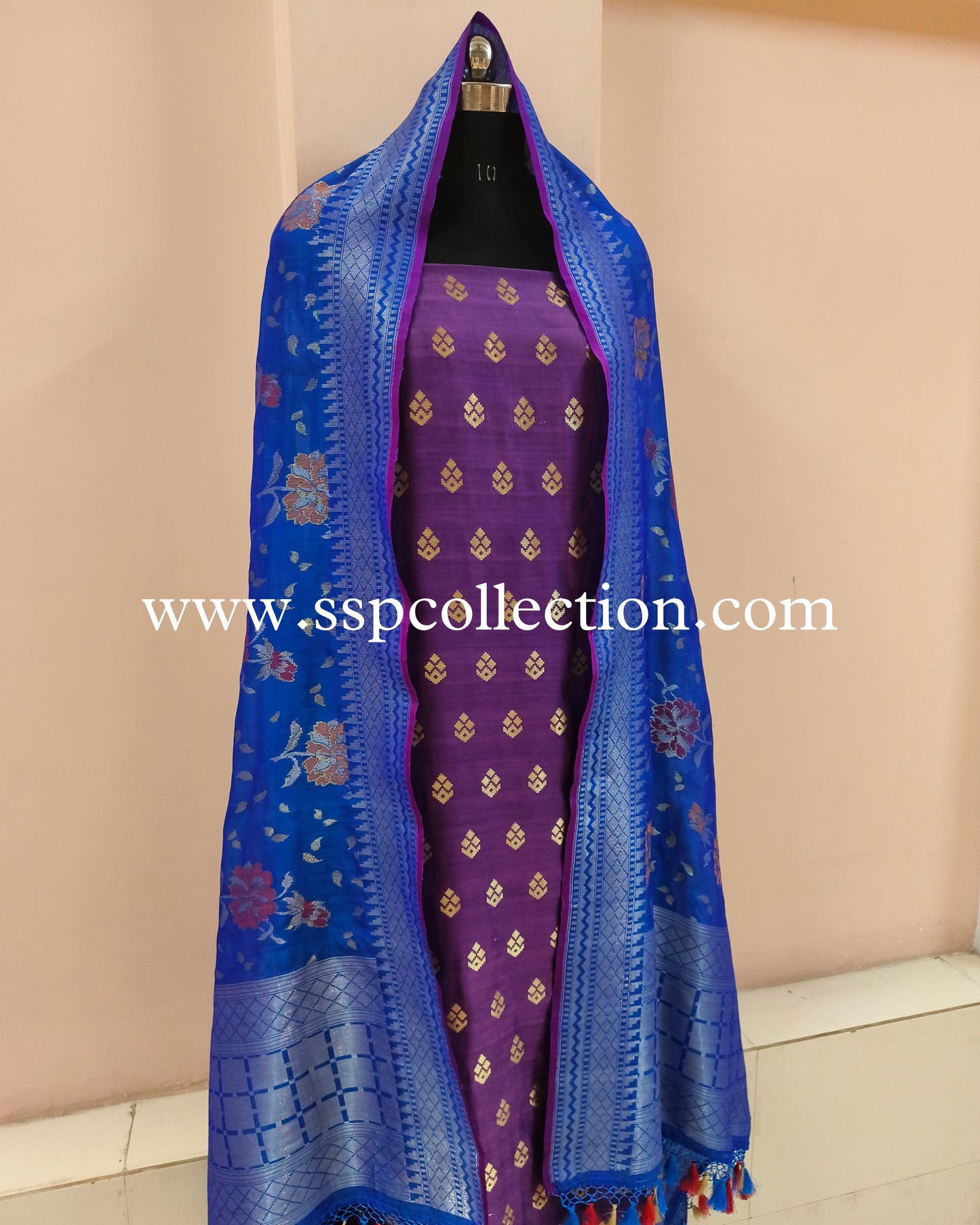 Purple-Blue Banarasi Pure Silk Suit