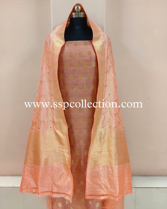 Peach Banarasi Pure Silk Suit