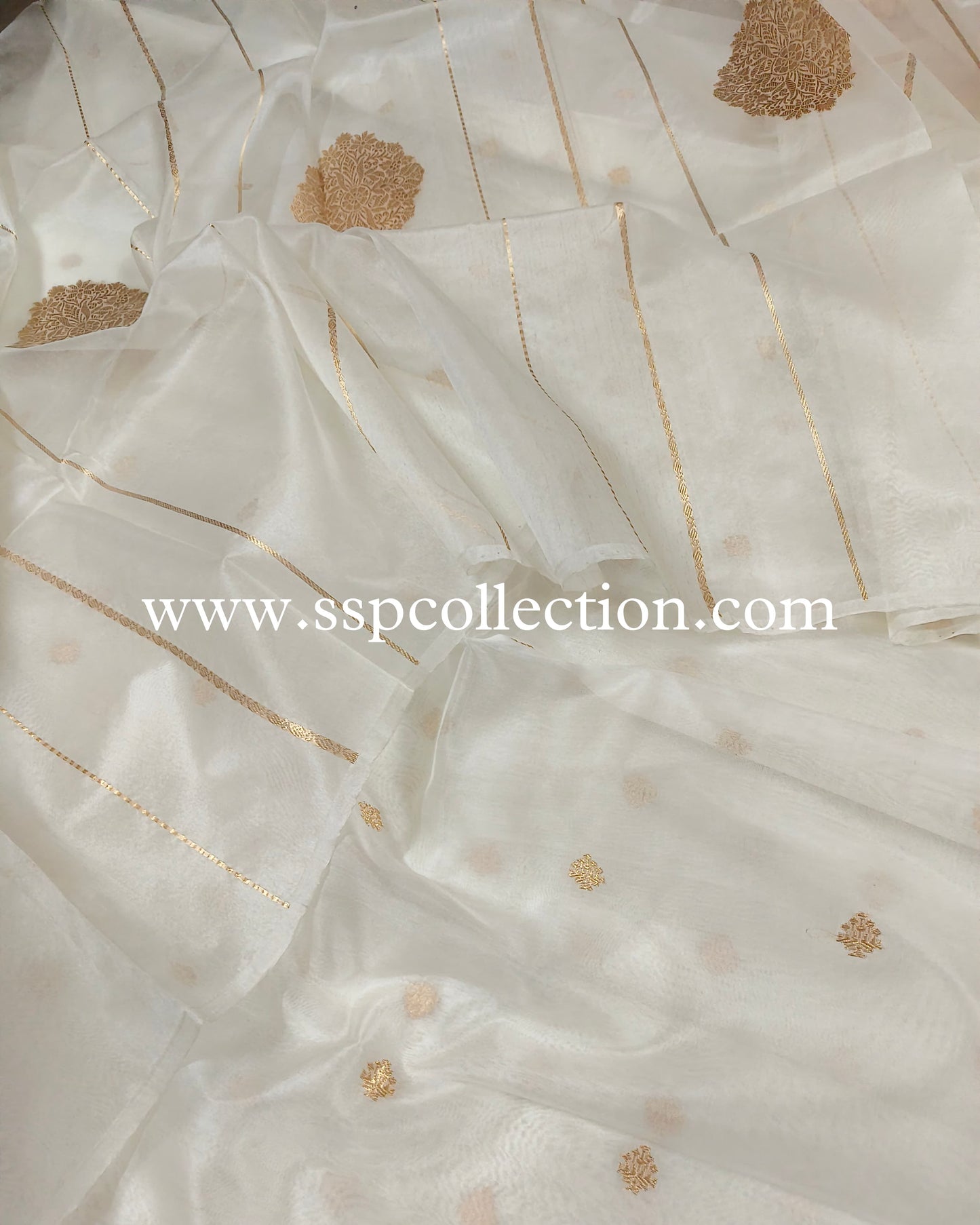 White Pure Kora Silk Banarasi Suit