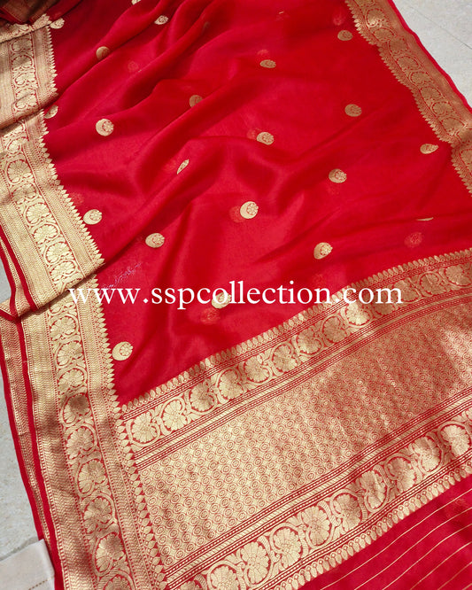 Red Pure Kora Silk Banarasi Saree