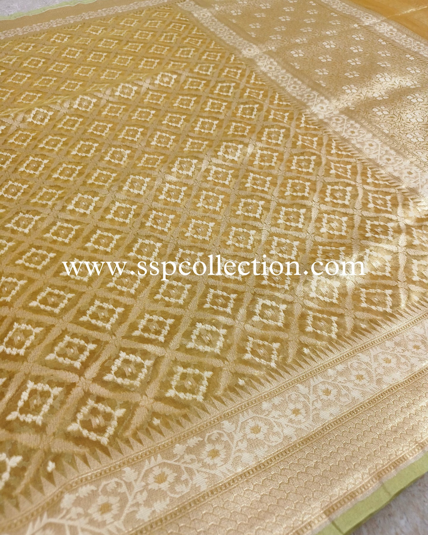 Yellow-Gold Pure Tissue Silk Banarasi Saree