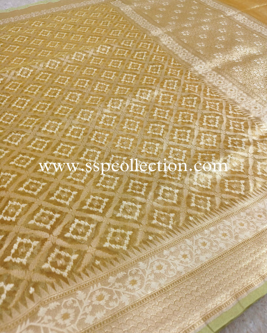 Yellow-Gold Pure Tissue Silk Banarasi Saree