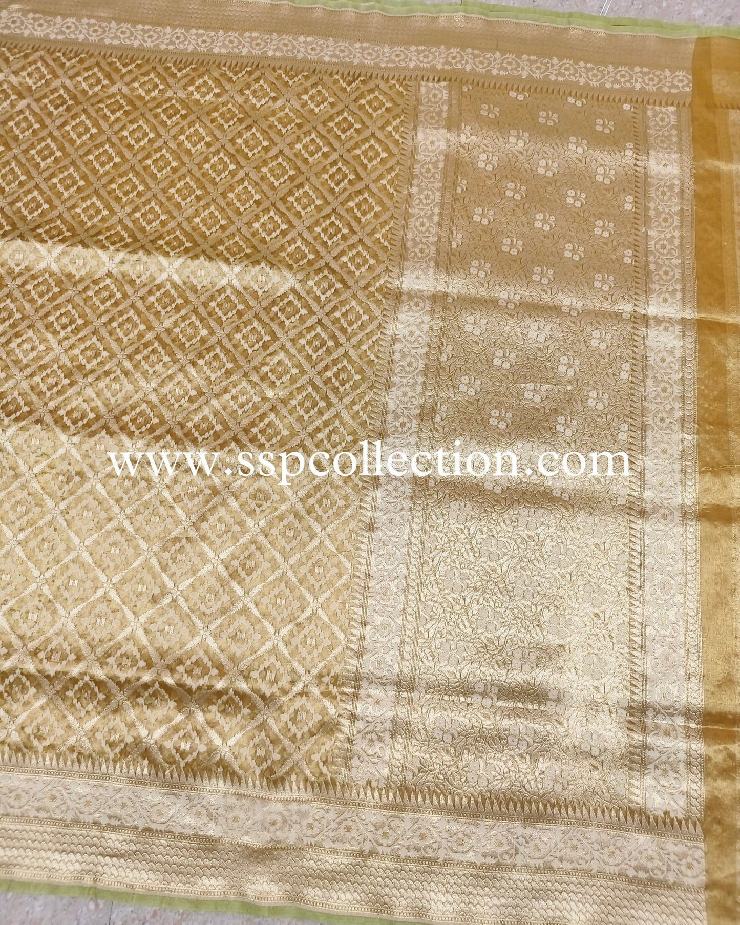 Yellow-Gold Pure Tissue Silk Banarasi Saree