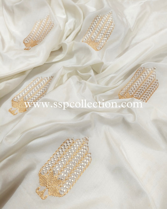 White Pure Mulberry Silk Banarasi Saree