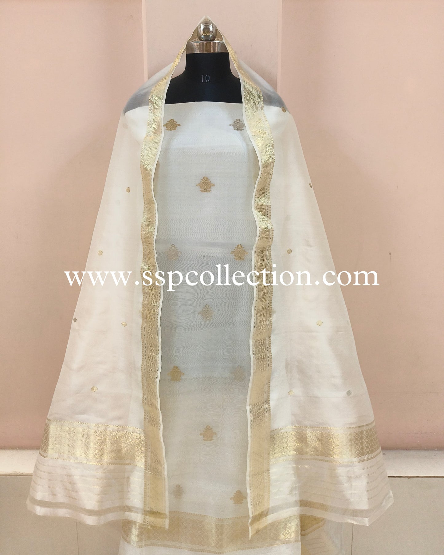 White Pure Kora Silk Banarasi Suit