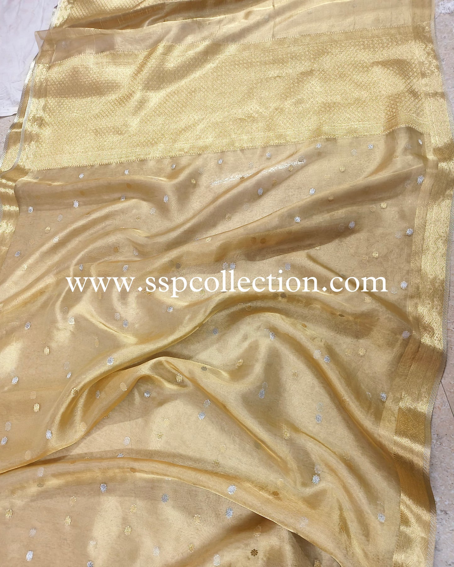 Beige Pure Tissue Silk Banarasi Saree