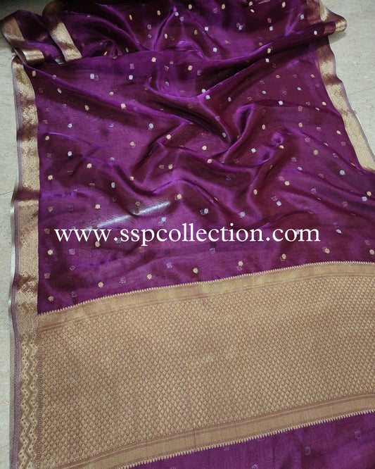 Purple Pure Tissue Silk Banarasi Saree