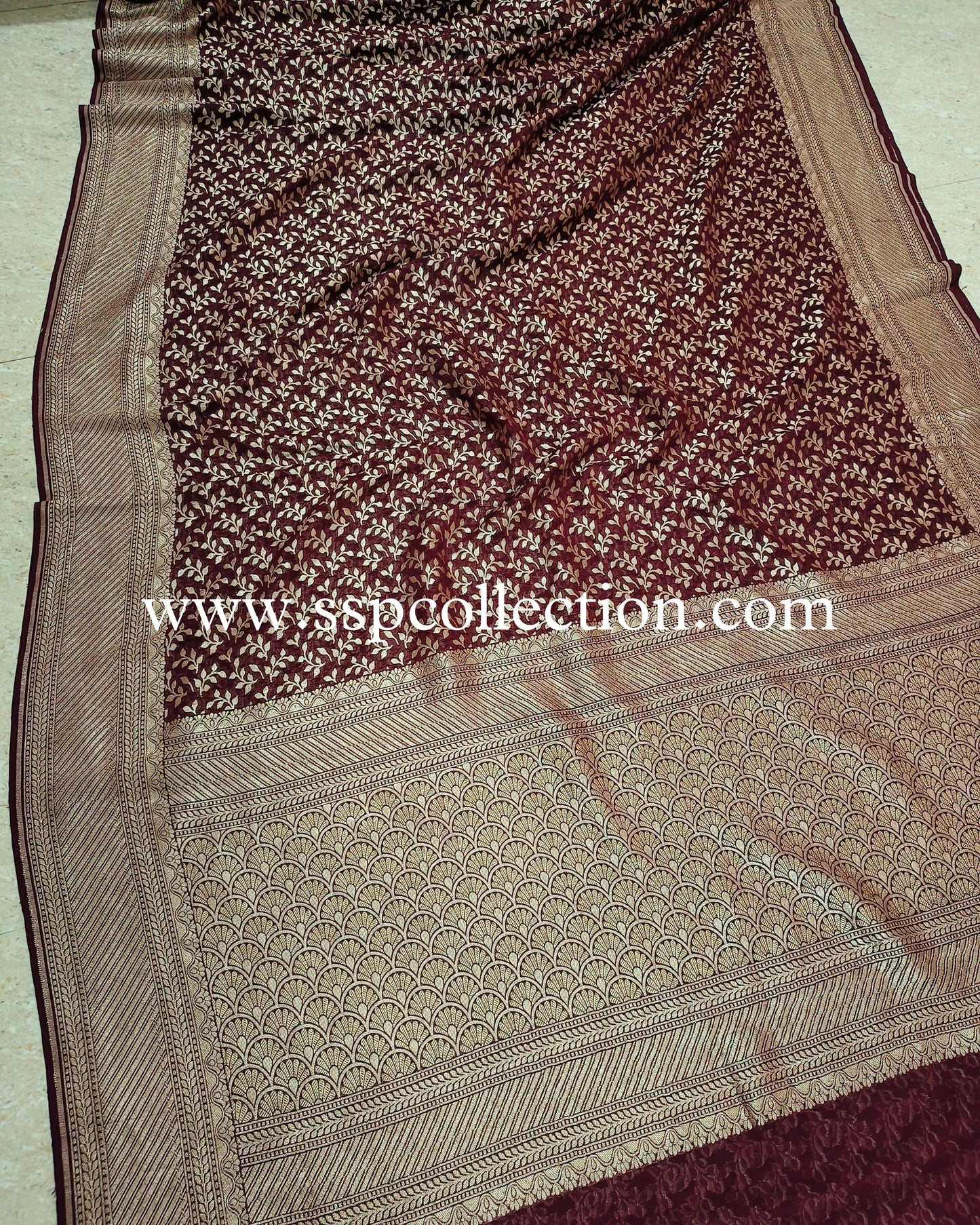 Dark-Maroon Pure Georgette Tanchoi Banarasi Saree