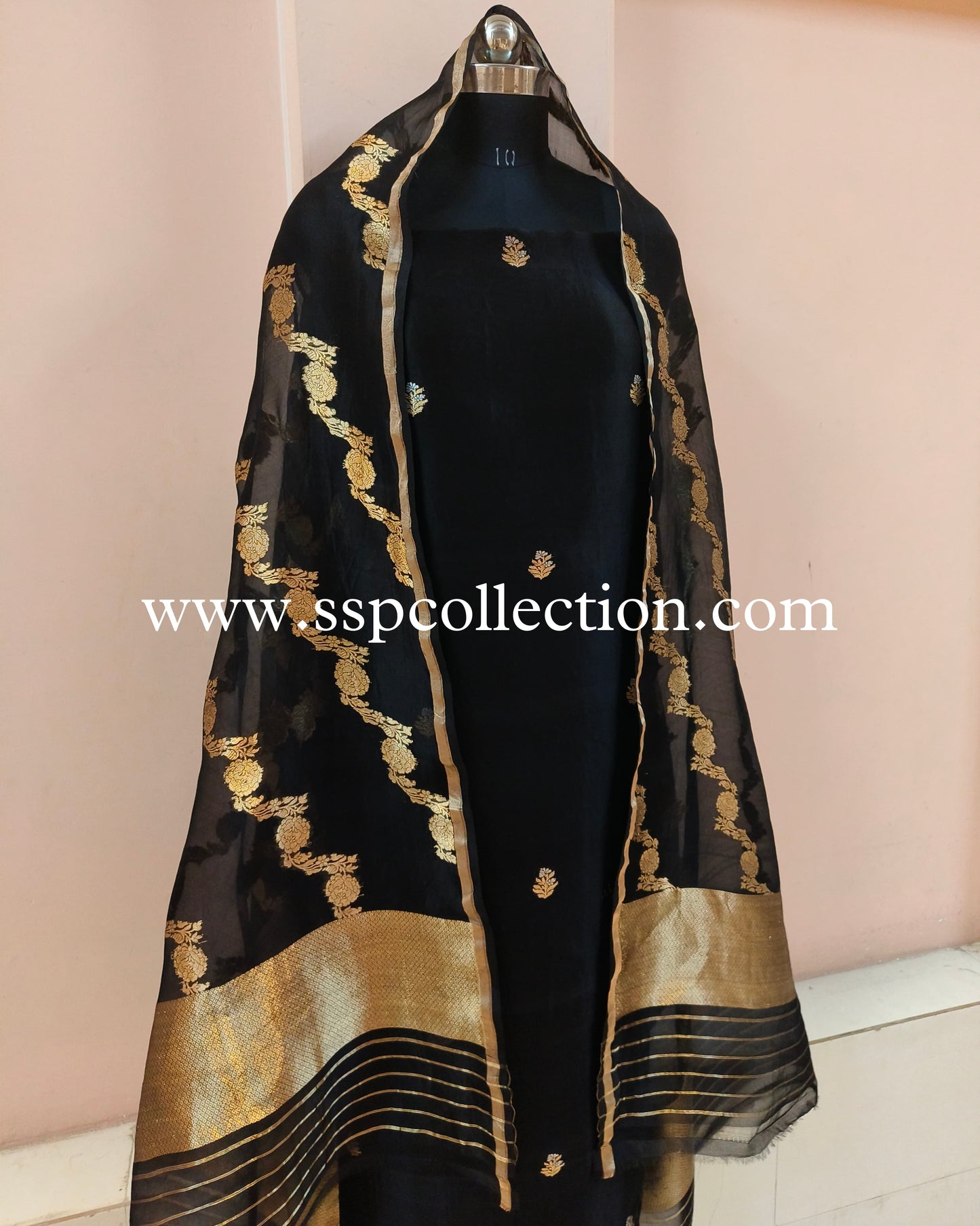 Black Pure Kora Silk Banarasi Suit