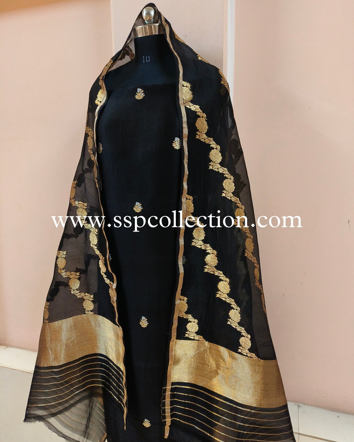 Black Pure Kora Silk Banarasi Suit