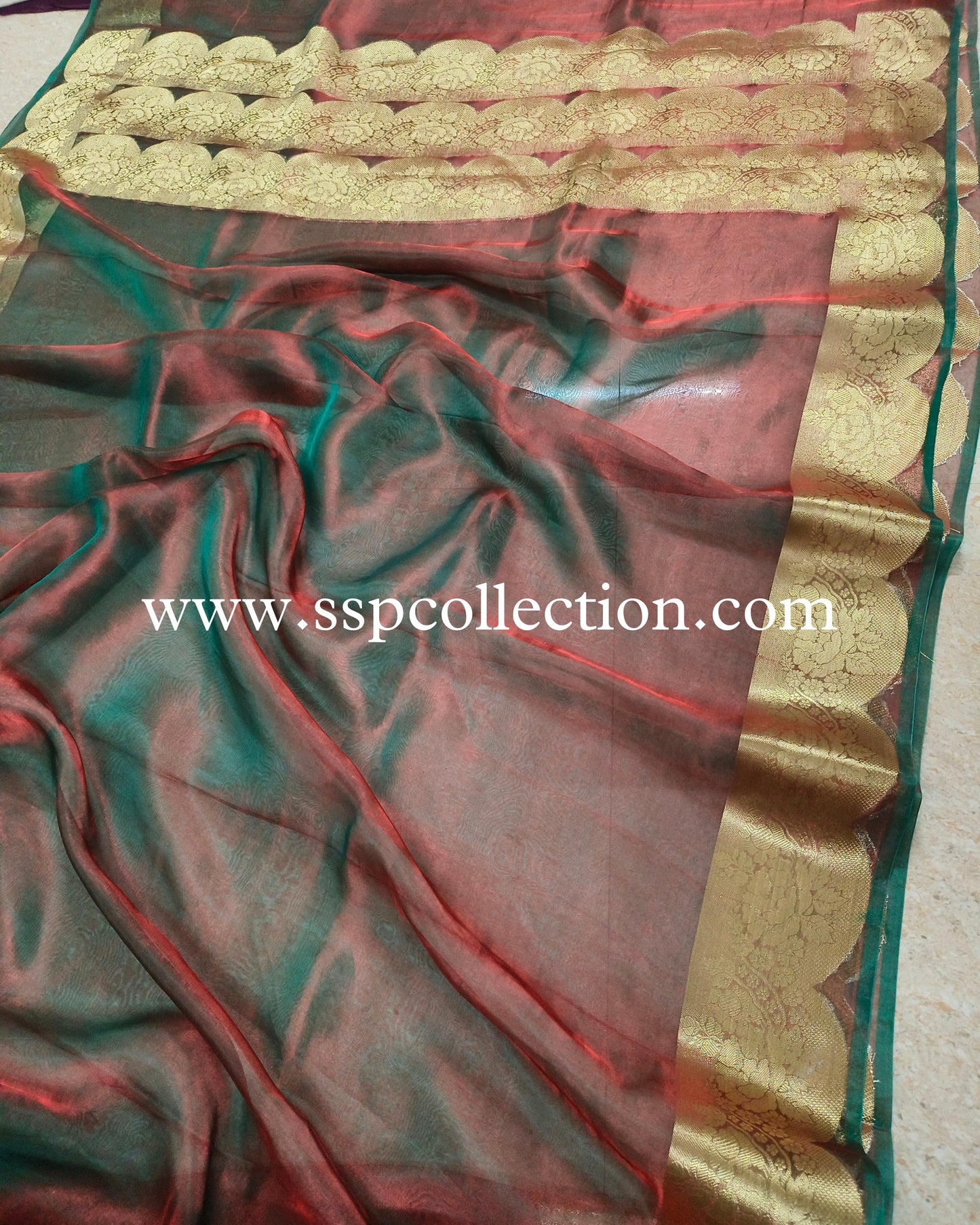 Dhoop-Chaao Scallop Border Pure Tissue Silk Banarasi Saree