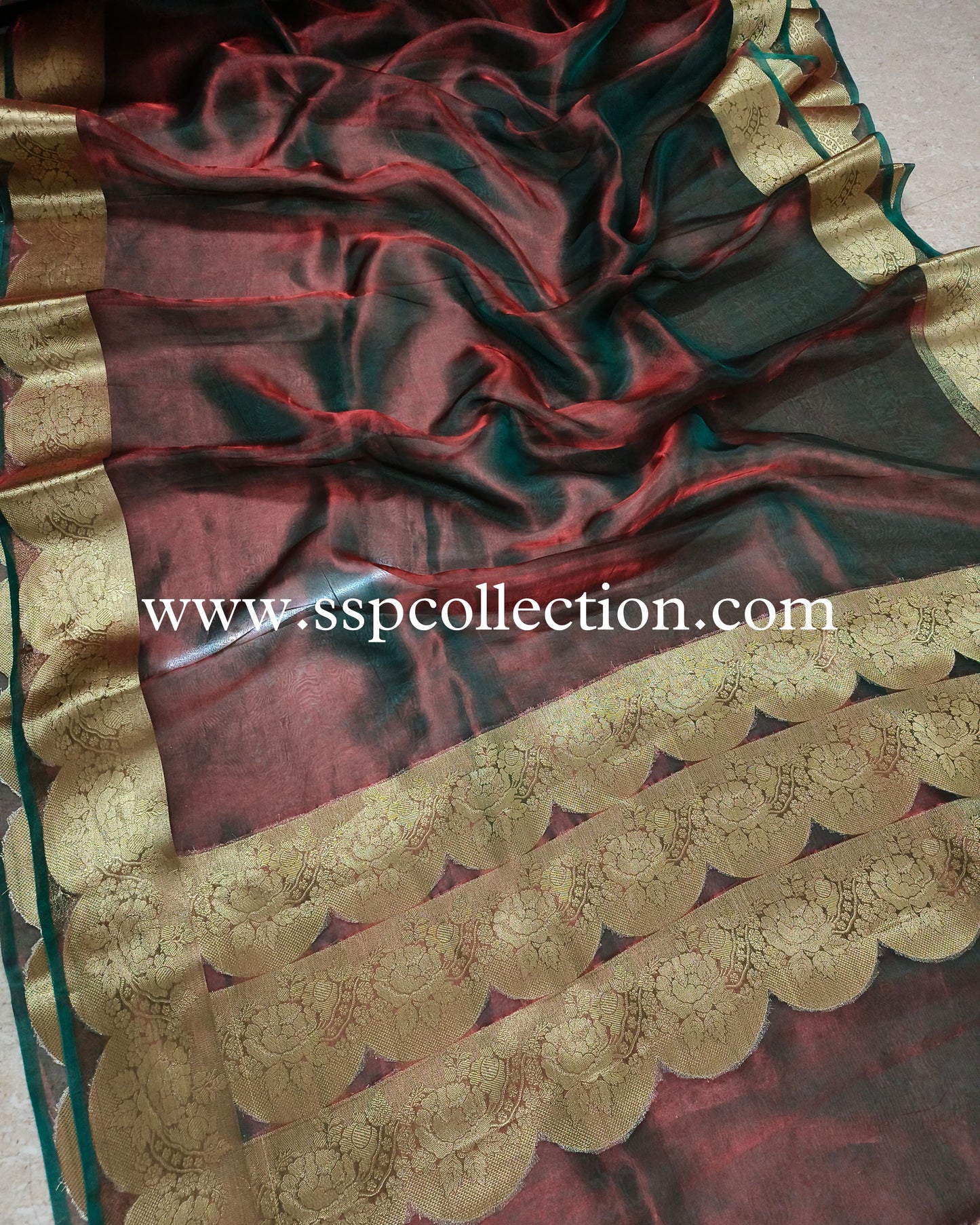 Dhoop-Chaao Scallop Border Pure Tissue Silk Banarasi Saree