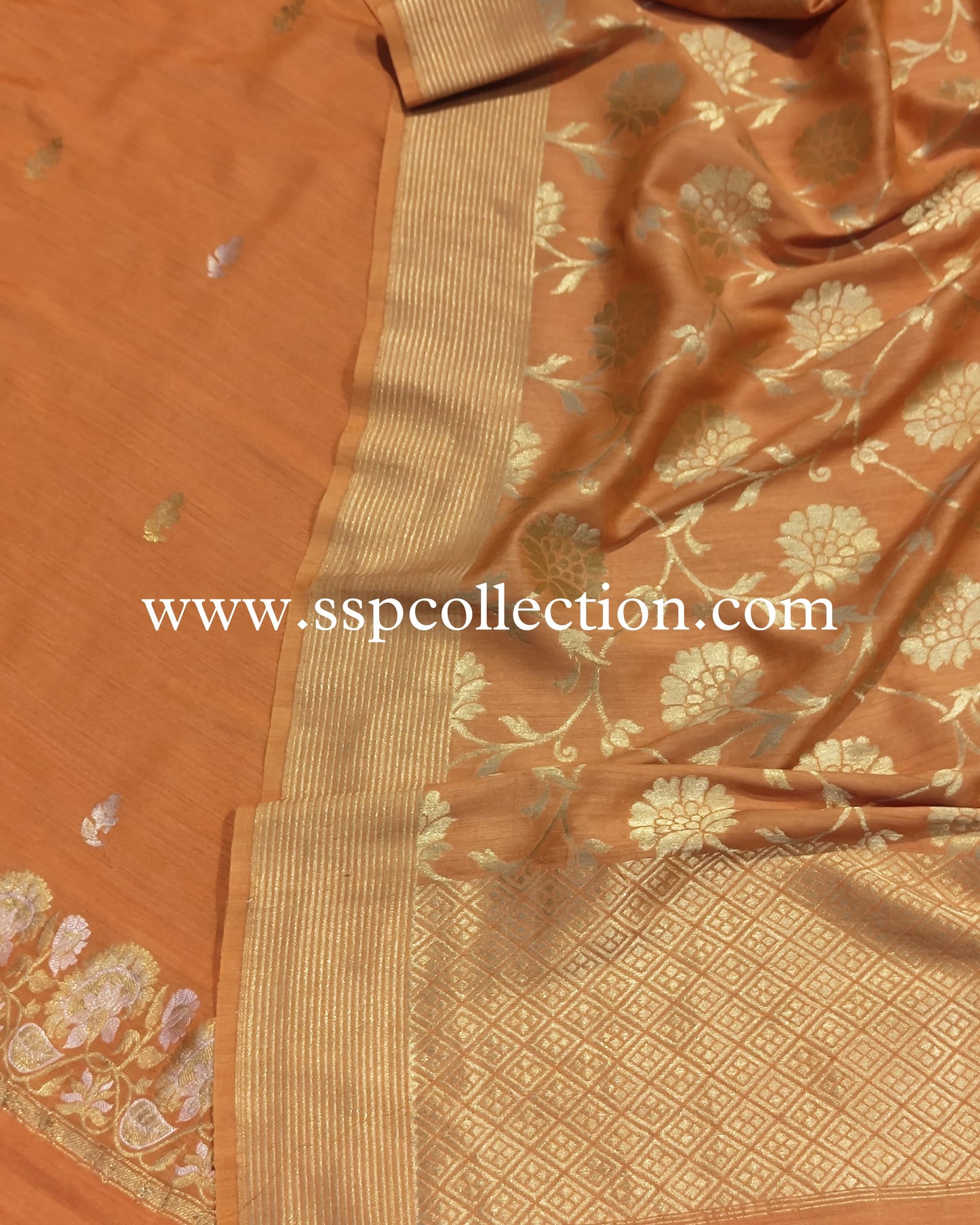 Burnt-Orange Pure Moonga Silk Banarasi Suit