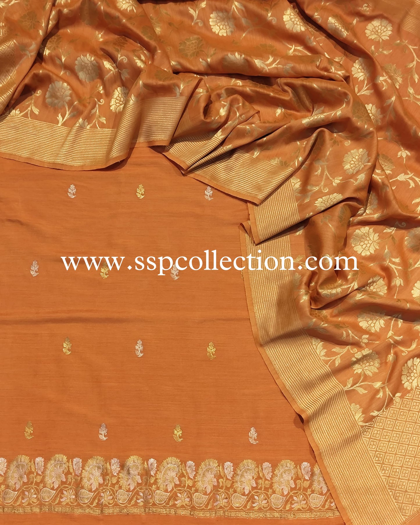 Burnt-Orange Pure Moonga Silk Banarasi Suit