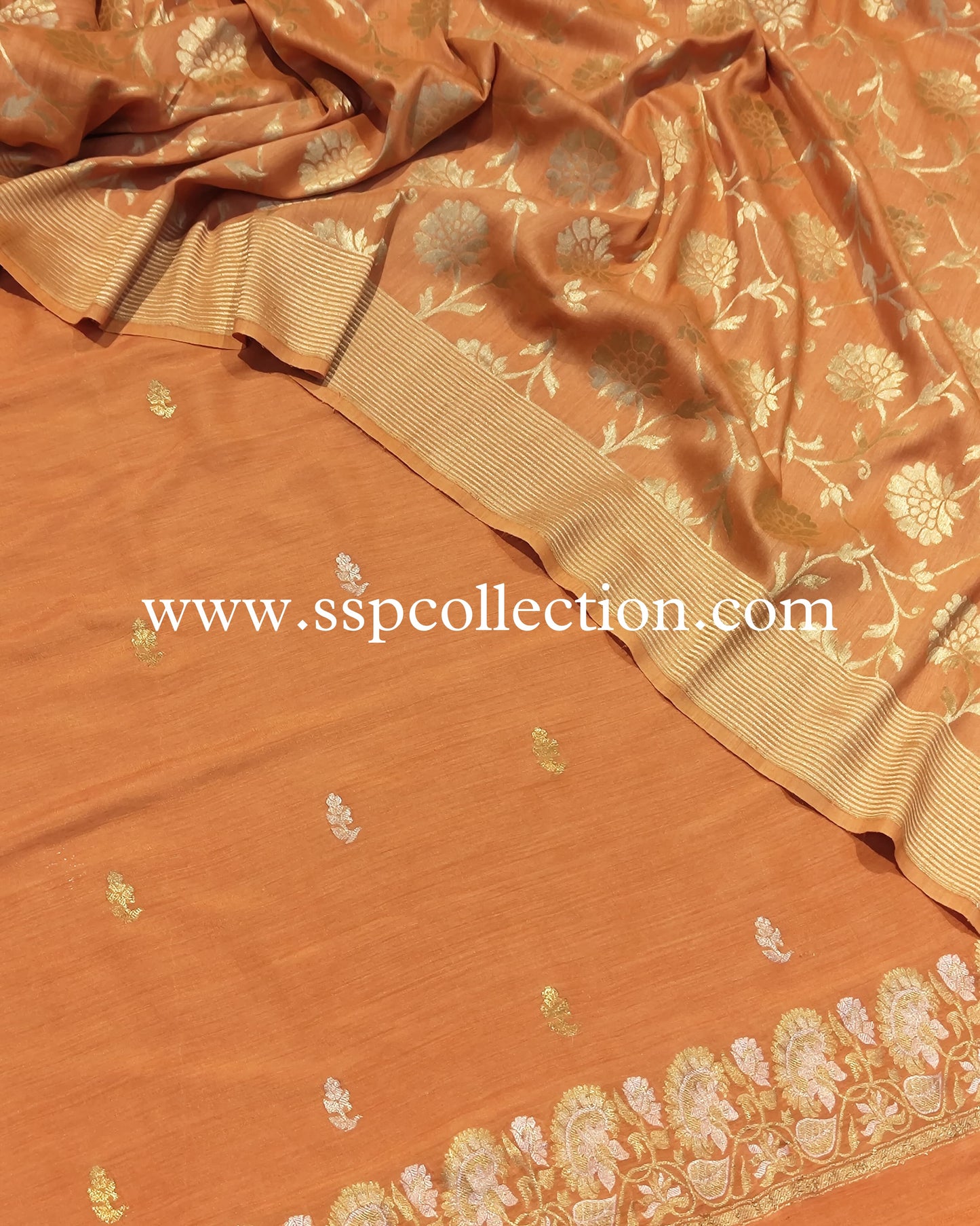 Burnt-Orange Pure Moonga Silk Banarasi Suit