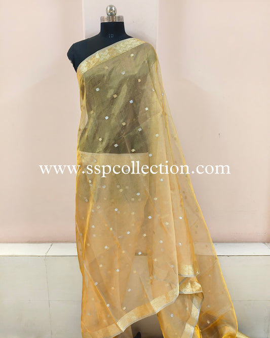 Yellow-Gold Pure Tissue Silk Banarasi Saree