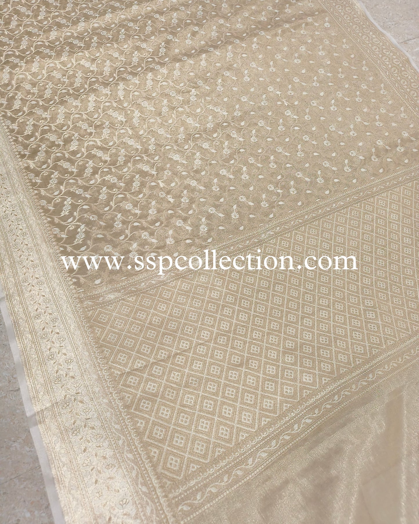 Beige Premium Cotton-Tissue Alfi Banarasi Saree