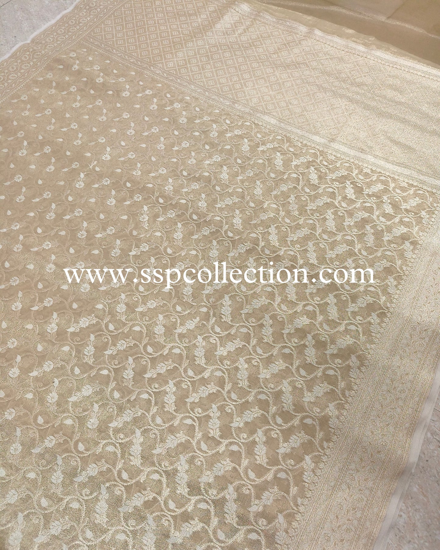 Beige Premium Cotton-Tissue Alfi Banarasi Saree