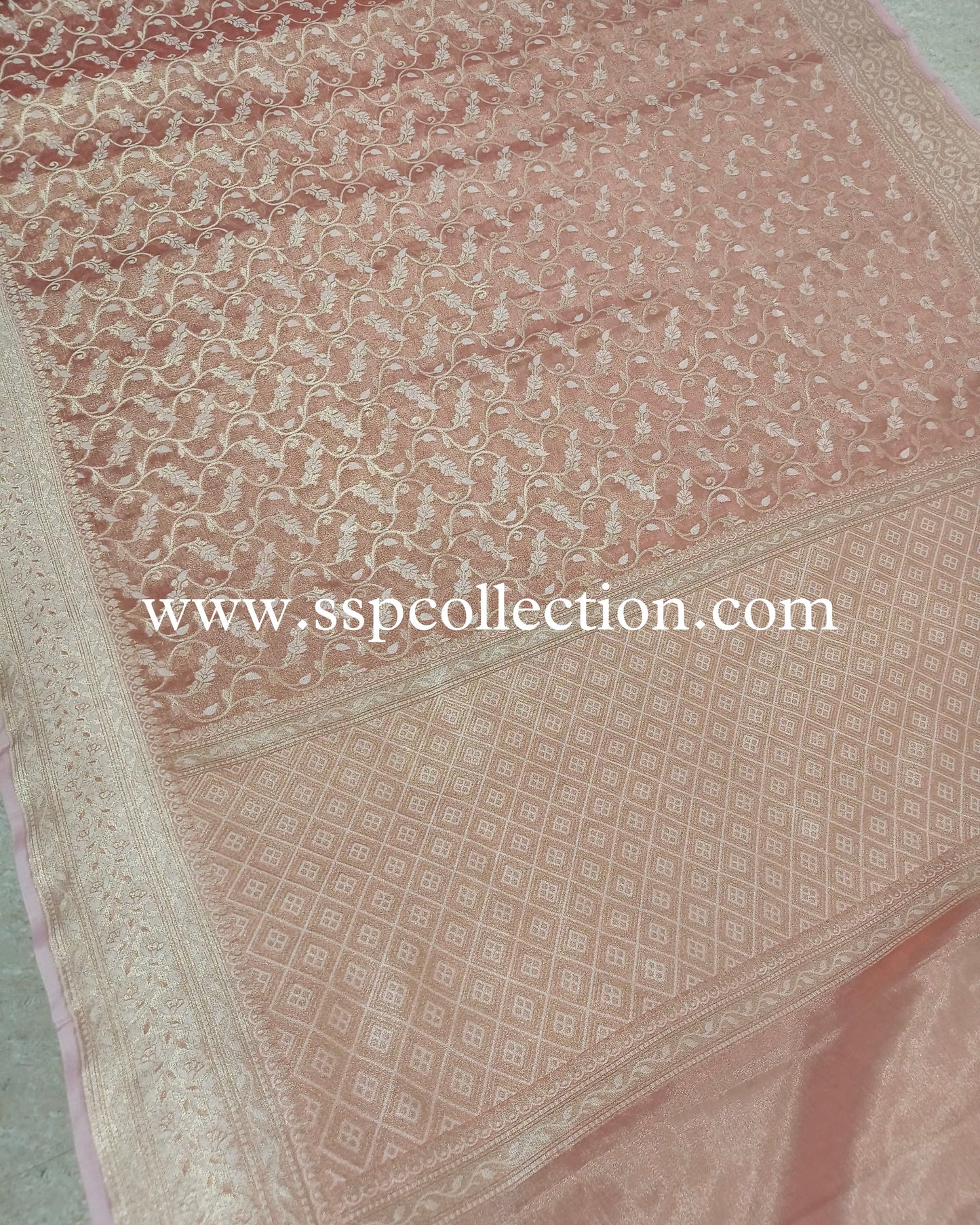 Peach Premium Cotton-Tissue Alfi Banarasi Saree