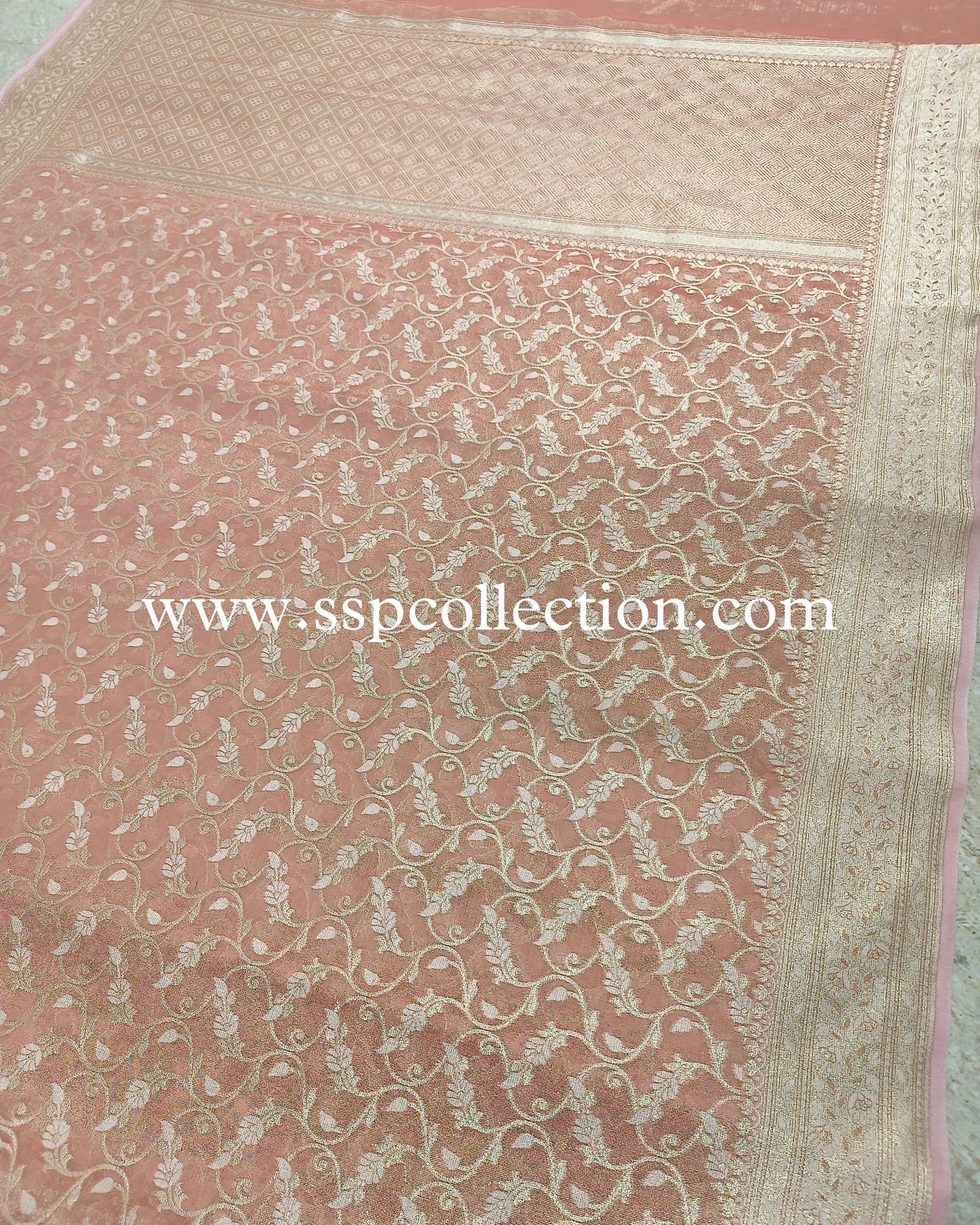 Peach Premium Cotton-Tissue Alfi Banarasi Saree