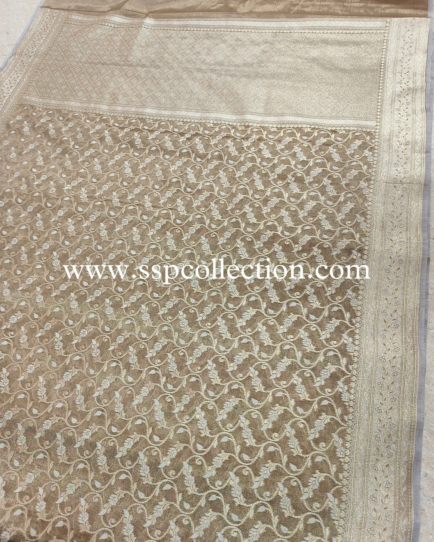 Pastel-Brown Premium Cotton-Tissue Alfi Banarasi Saree